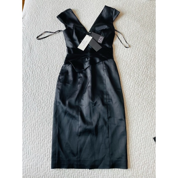 karen millen satin pencil dress Karen Millen Structured Viscose Satin Stitch Detail Tailored Pencil Maxi Dress in Champagne